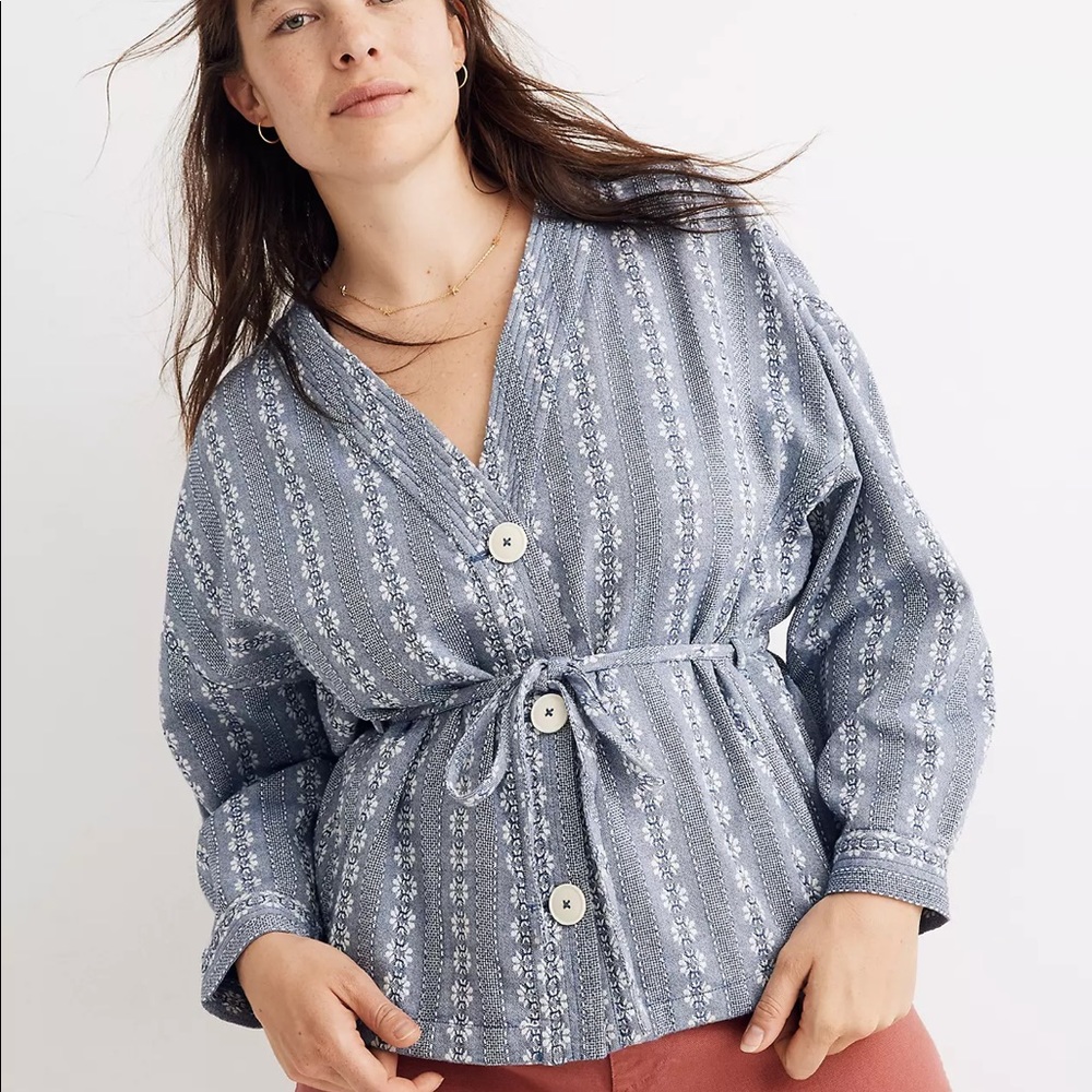 Floral Jacquard Tie-Waist Jacket
